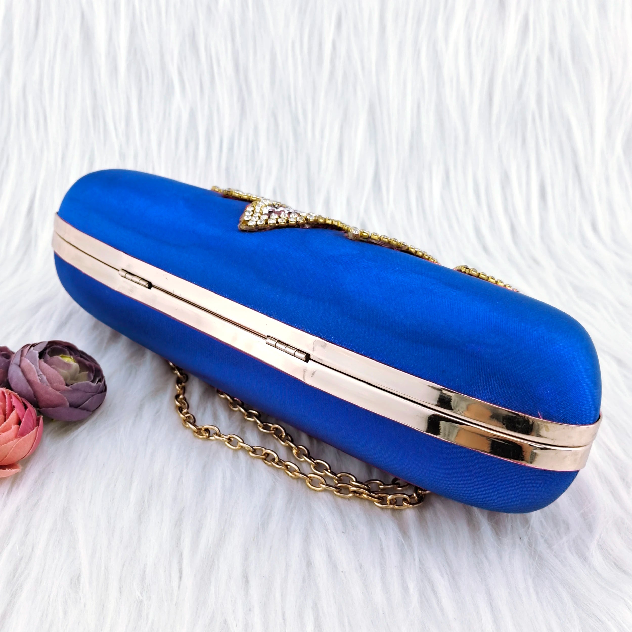 Fashion Handbags Party Bag Rhinestone Decoration Banquet Bag Moon Bag Royal Blue color