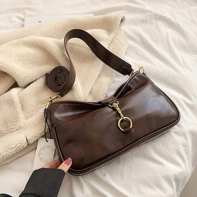 Large Soft Leather Crossbody Bags for Women Trend Designer Vintage Shoulder Bag Female Handbags and Purses Coffee 32cmx18cmx6cm
