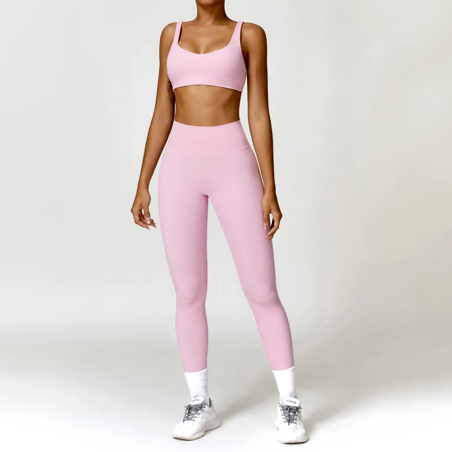 Women Tracksuit Yoga Set 2PCS Sportswear Workout Clothes Athletic Wear Gym Legging Fitness Bra Crop Top Long Sleeve Sports Suits Pink Set-2 CHINA