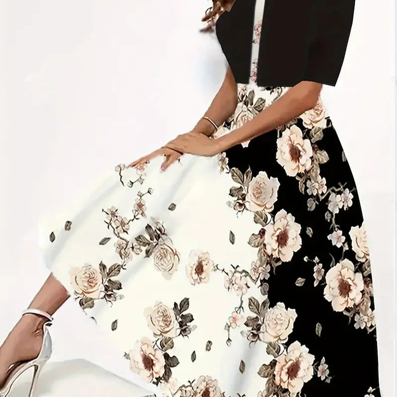 2025 autumn new women's long crewneck printed dress short needle two-piece cardigan short coat