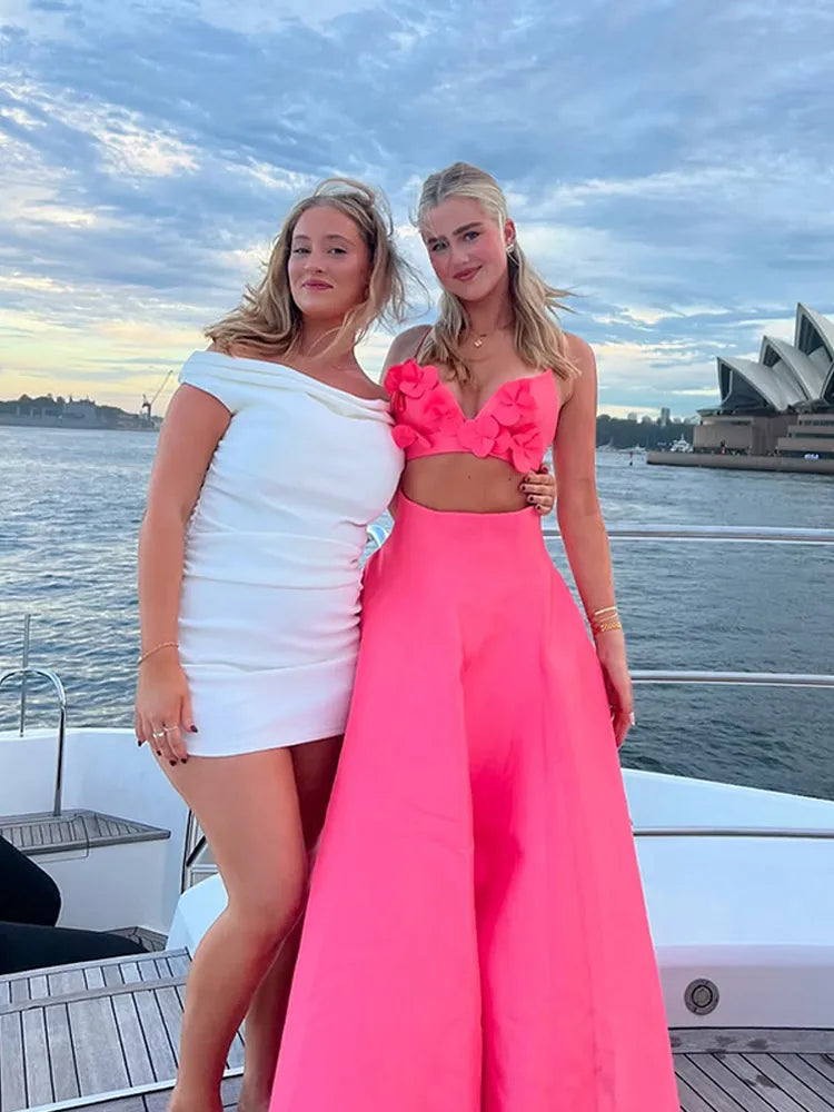 Chic Flower Printed V Neck Beach Dress For Women Fashion Sleeveless Backless Ruffles Midi Dresses 2025 Summer Lady Holiday Robes