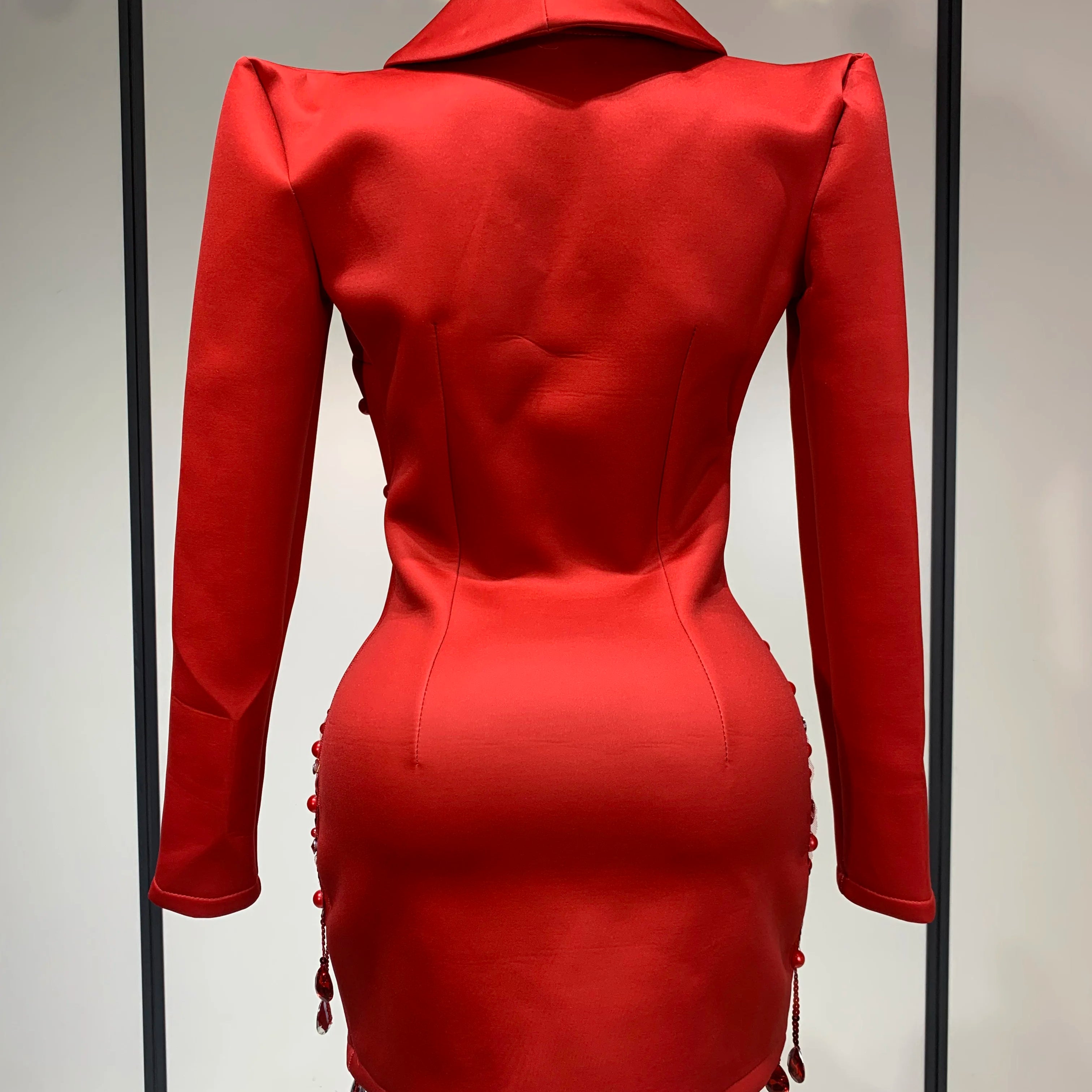 Luxury Rhinestone High Quality Deep V-Neck Slim Fit Red Suit Dress 2025 New Fashion Celebirty Elegant Evening Club Party Dresses