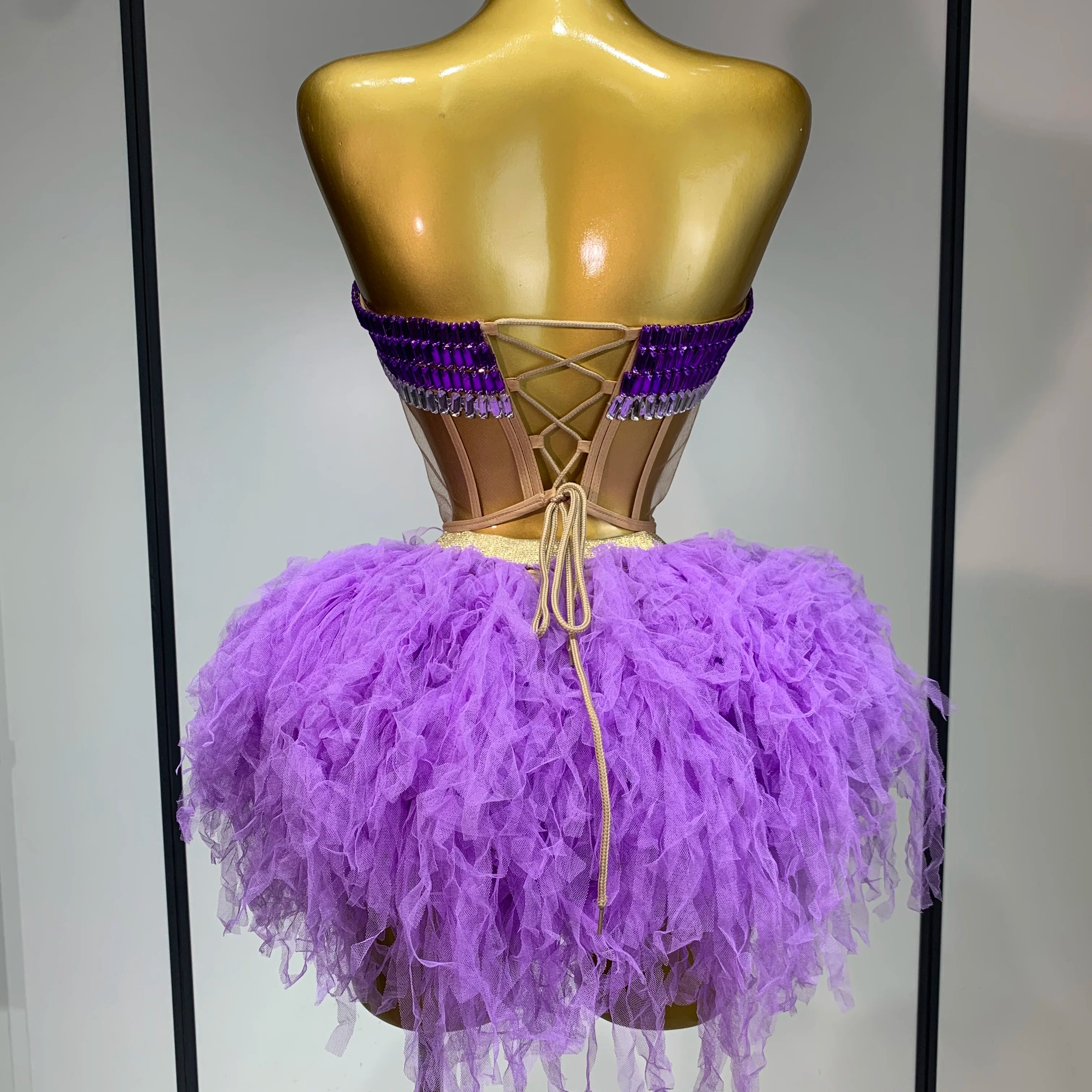 Sparkly Rhinestones Sexy See Through Blackless Two Pieces Set Women Luxury Birthday Outfit Evening Party Stage Perform Outfit