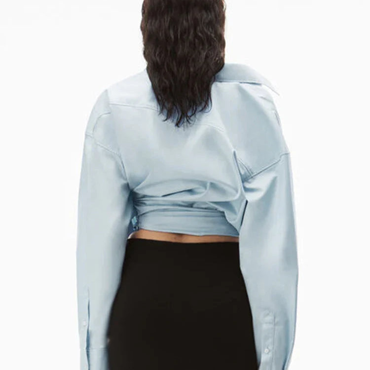 TWOTWINSTYLE Solid Irregular Designer Blouses For Women Lapel Long Sleeve Patchwork Button Casual Blouse Female Fashion Clothing