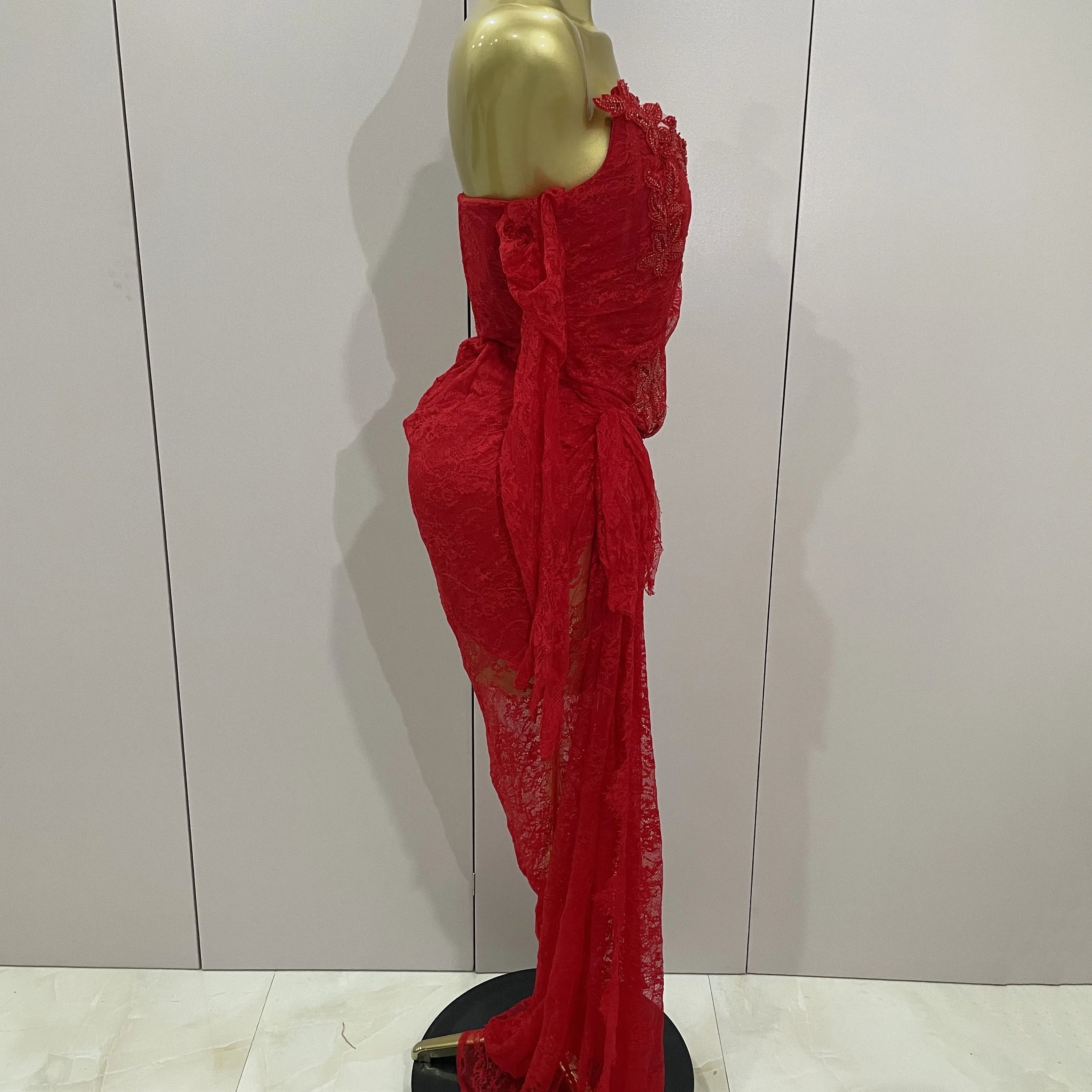 Vestido longo sexy sem alças, sem costas, com fenda vermelha e fenda, estilo bodycon, para celebridades, elegante, para festa de aniversário, 2025