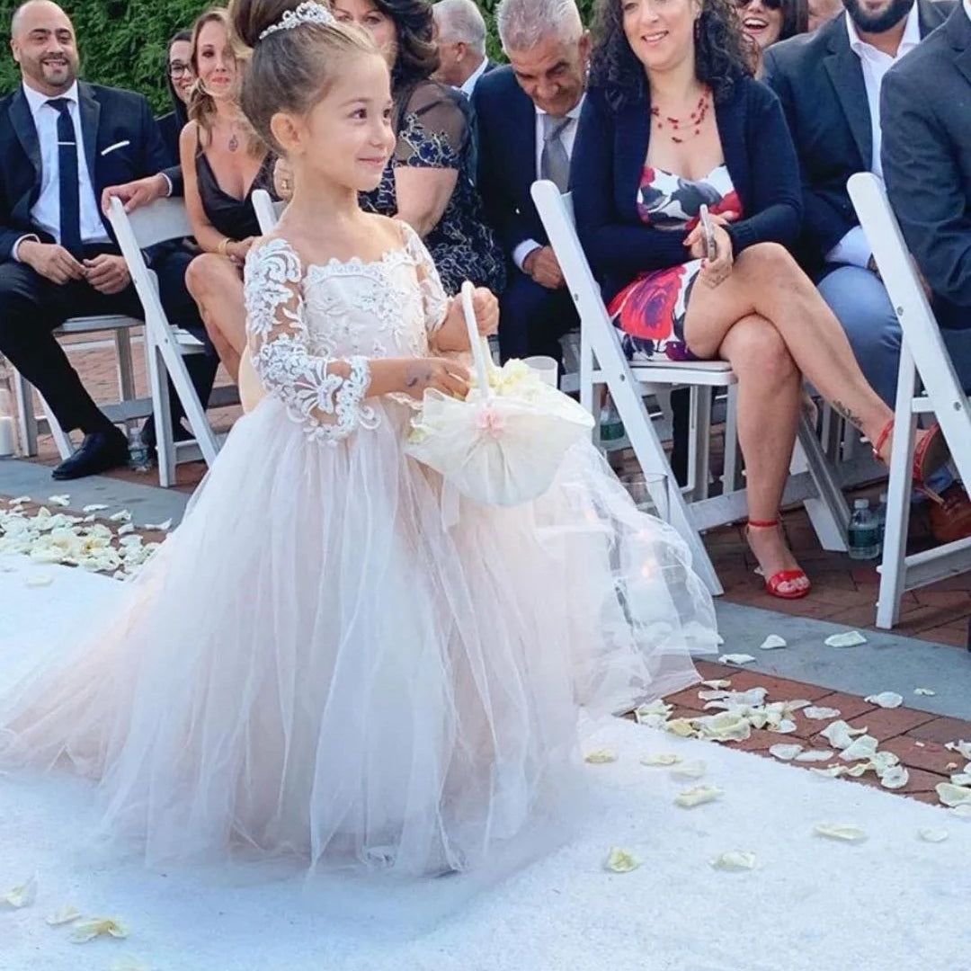 2-14 Years Lace Tulle Flower Girls Dress Princess for Kid Child Wedding Party Junior bridesmaid Maxi Ball Gown Evening