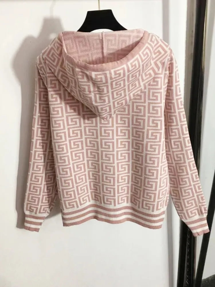 Knitted Hooded Sweater Hoodies Set For Women Autumn Winter Luxury Brand Designer Stitch Knitwear Pullover Tops Clothes