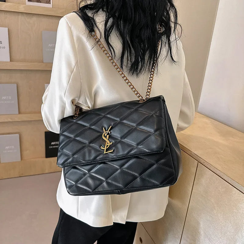 2025 Geometric Diamond Pattern Crossbody Bag, Vintage PU Leather Chain Strap Purse for Women, Anti-Theft Lightweight Work Travel