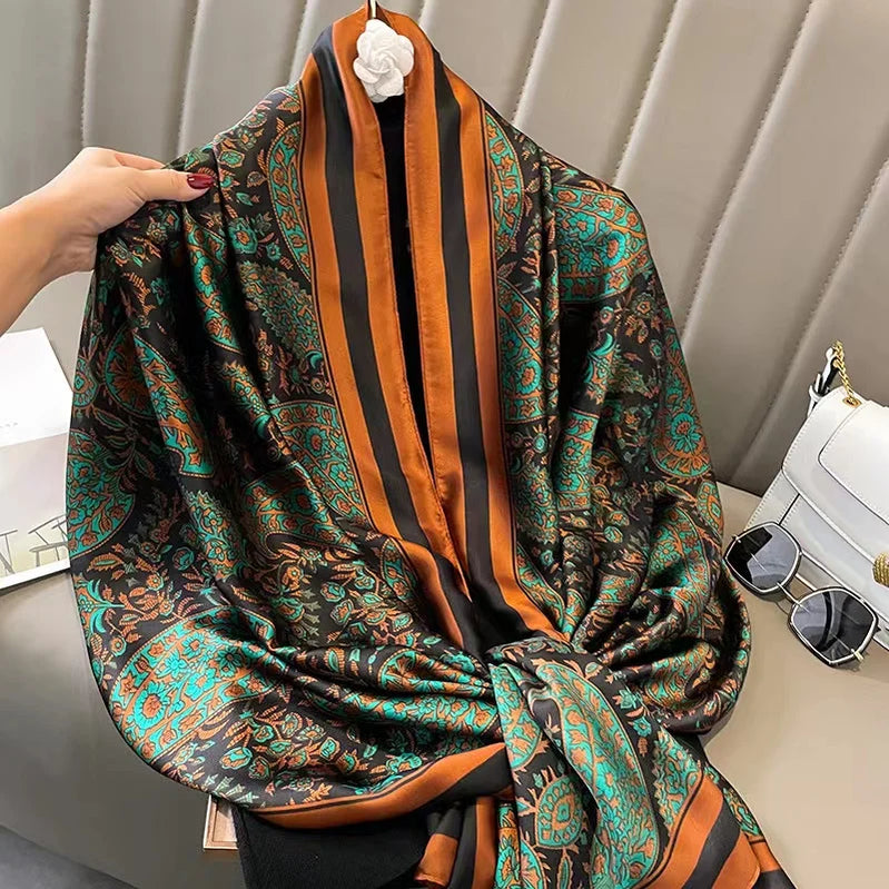 180*90cm Luxury Brand Spring Summer Autumn Women Clothing New Fashion Color matching printed silk scarf lady popular turba 1 180cmx90cm