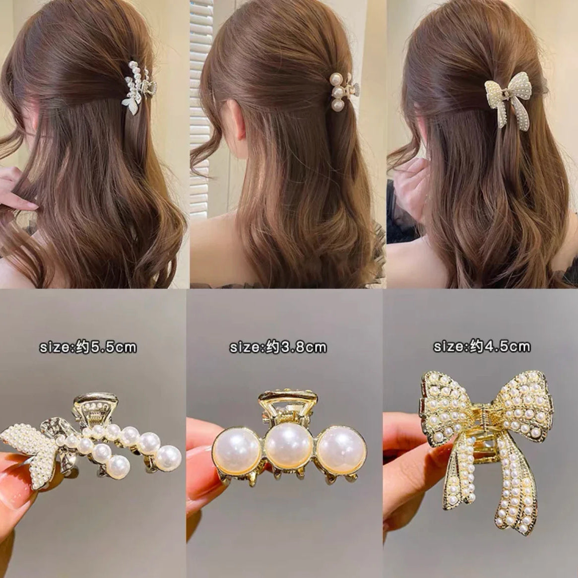 Mini Pearl Hair Claws Clips for Women Elegant Rhinestone Headwear Hairpins Hair Crab Barrettes Hair Accessories for Women 3pcs 11 One Size