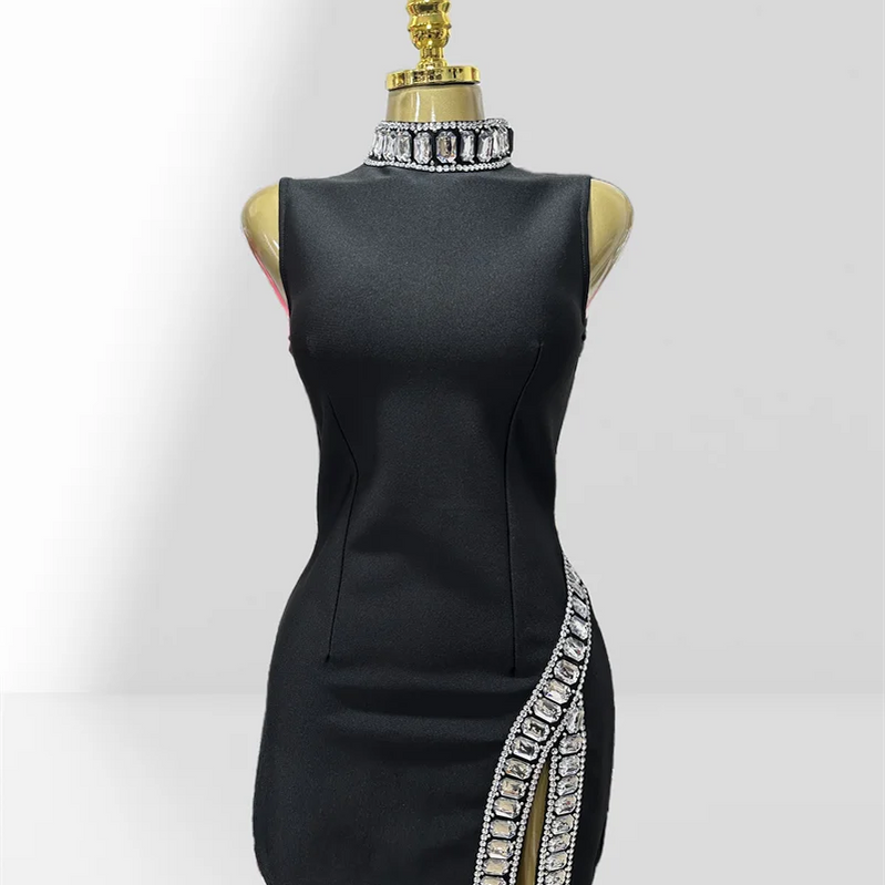 New Summer Super shining Diamonds O-neck Sleeveless Bandage Mini Dress Fashion Woman Birthday Party Dress Music Festival Outfit