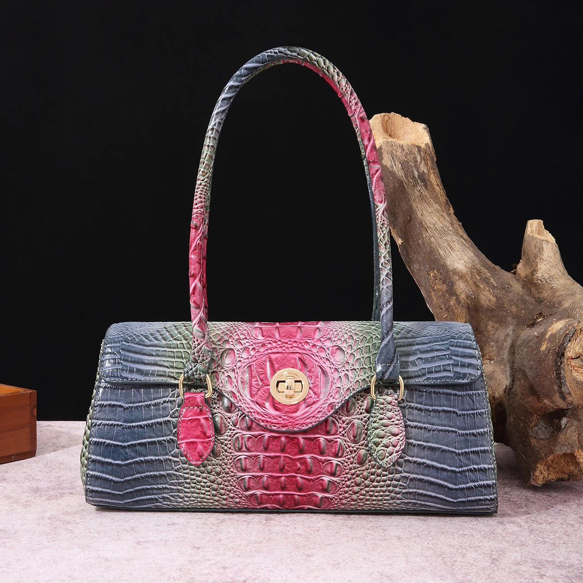 Multicolor Crocodile Pattern Fashion Handheld Stick Bag Large Capacity One Shoulder Underarm Bag Women's Luxury Handbag GreyBlueAndPurpleRed