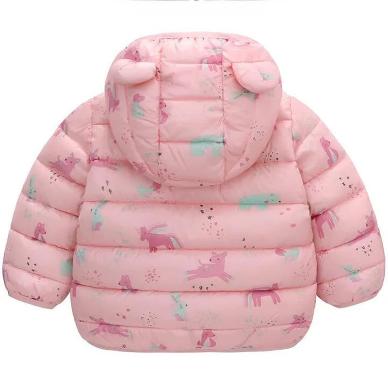 Baby Girls Jackets For Kids Cartoon Bear Zipper Coats Autumn Boys Warm Hooded Down Jackets Children Christmas Outerwear