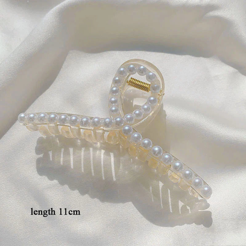 Elegant Big Pearl Hair Claws for Women Korean Acrylic Hair Clips Girls Large Size Barrette Shark Clip Fashion Hair Accessories 11cm you shape