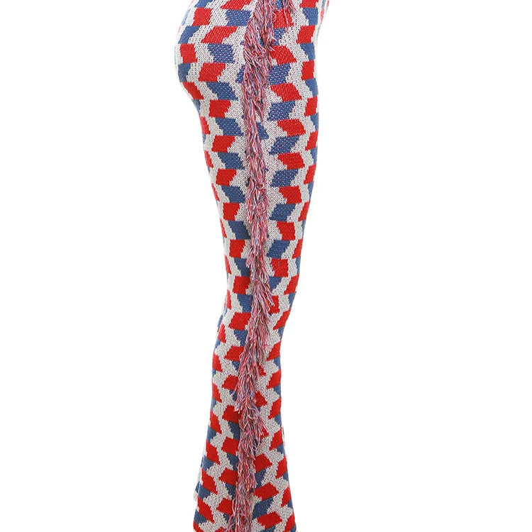 Weird Puss Knit Colorful Plaid Pants Women Fall Trend Skinny Stretch Side Furry Casual Trousers Wild Hipster Streetwear Bottoms