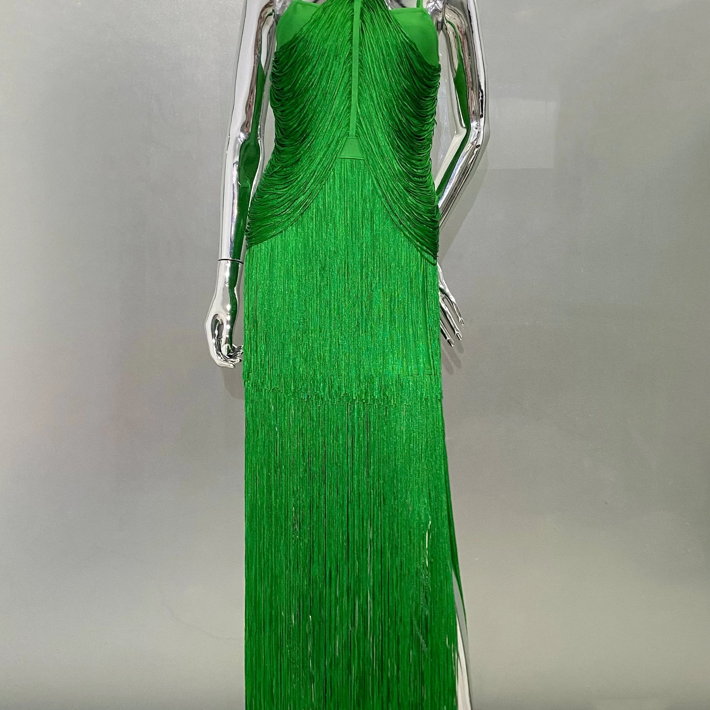 STOCK High Quality Super Shining Diamond Tassel Sexy V-Neck Mini Dress Fashion Woman Birthday Party Outfit Performance Costume