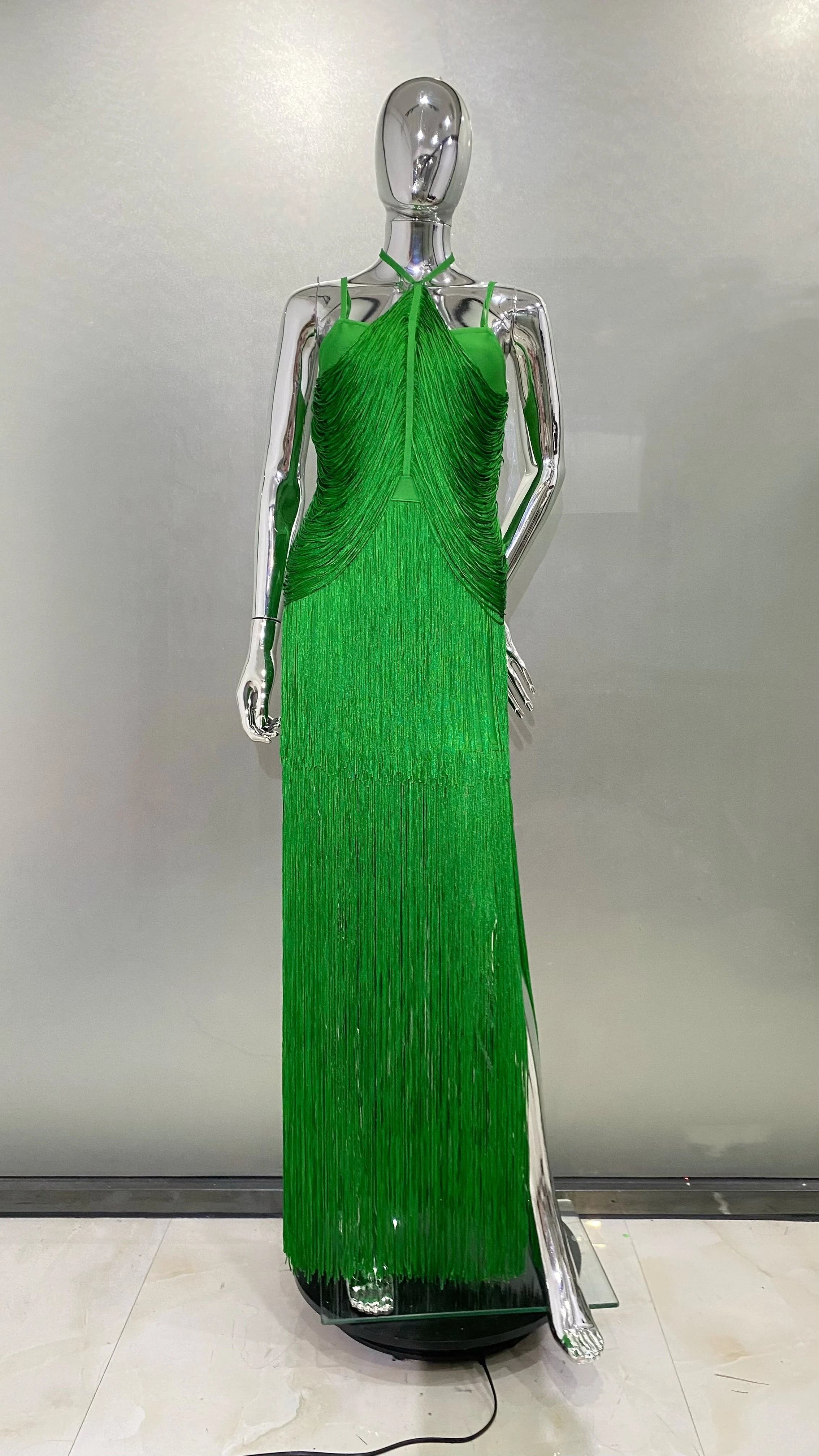 STOCK High Quality Super Shining Diamond Tassel Sexy V-Neck Mini Dress Fashion Woman Birthday Party Outfit Performance Costume