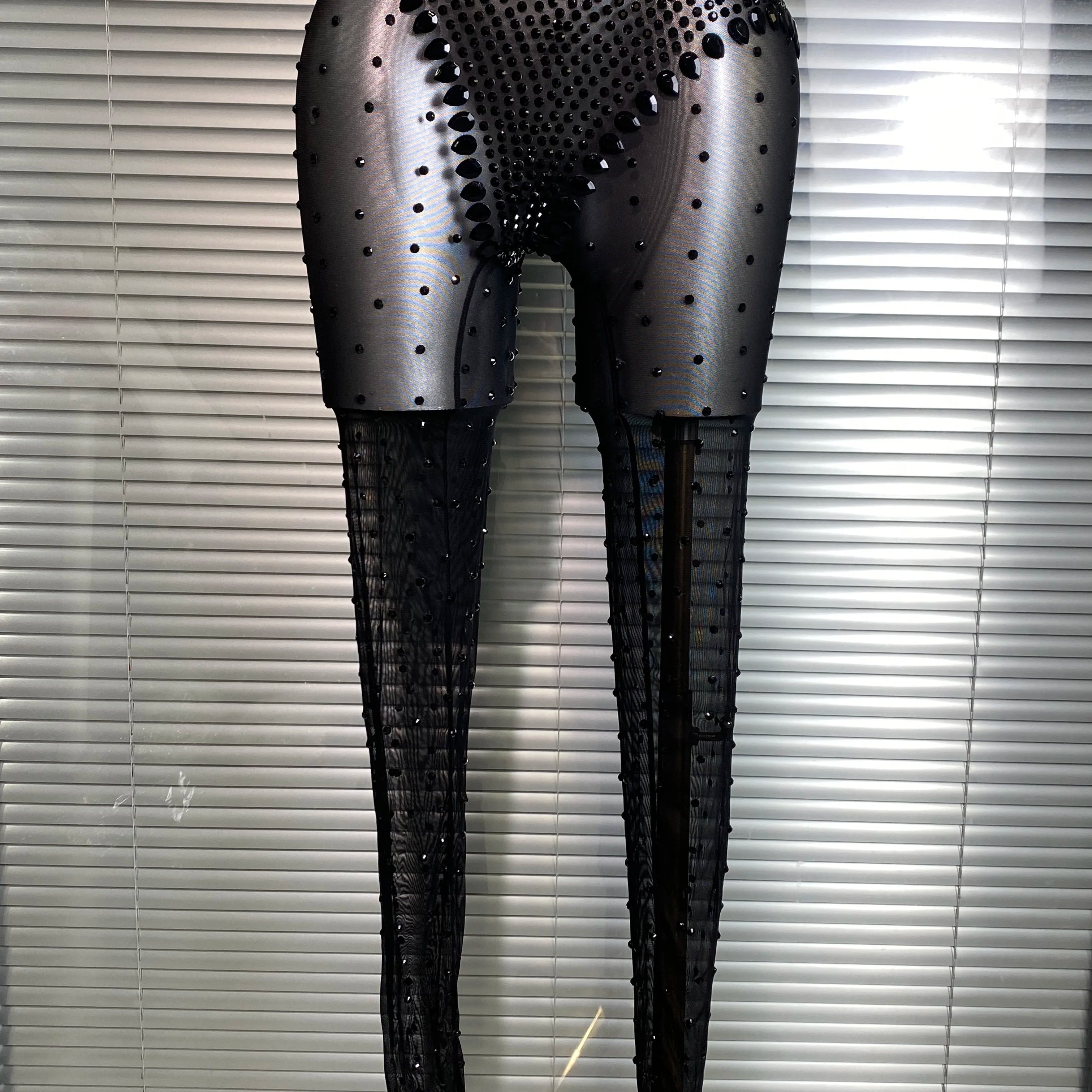Summer New 2025 Women Sexy Crystal Sheer Black Bodycon Jumpsuit Celebrity Designer Dancer Celebrity Night Club Rompers
