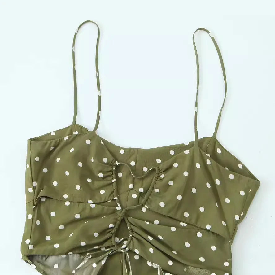 Polka Dot Green Suspender Skirt Women's Backless Long Skirt Vacation Dress Bandage Sexy Dress Beach Skirt Party Dress 2024
