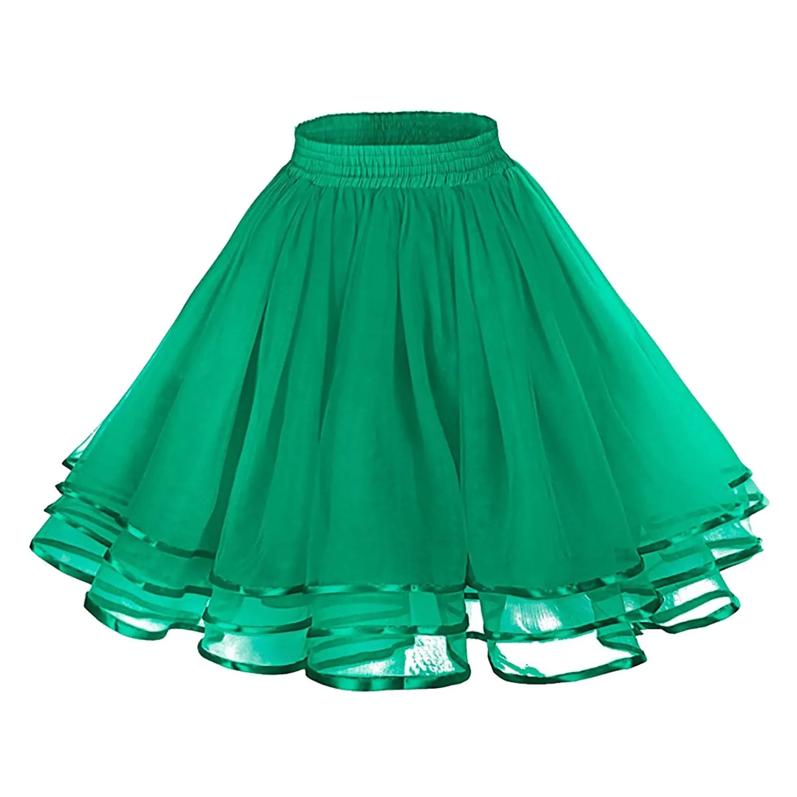 Women Carnival Ball Gown Skirt Party Stage Performance Pleated Skirt High Waist Solid Color A-Line Skirts Costumes Clothes green One Size