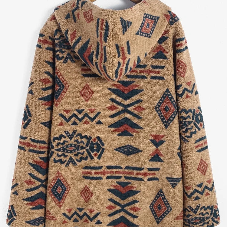 Stay Cozy This Winter with ZAFUL Women's Hooded Aztec Print Geometric Jacket