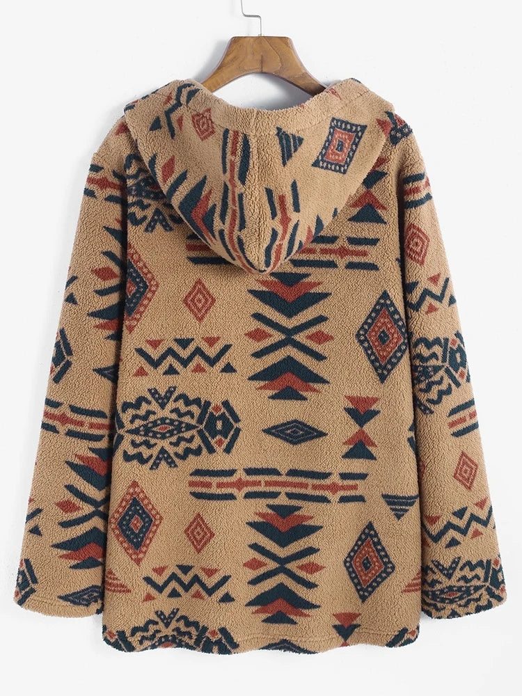 Stay Cozy This Winter with ZAFUL Women's Hooded Aztec Print Geometric Jacket