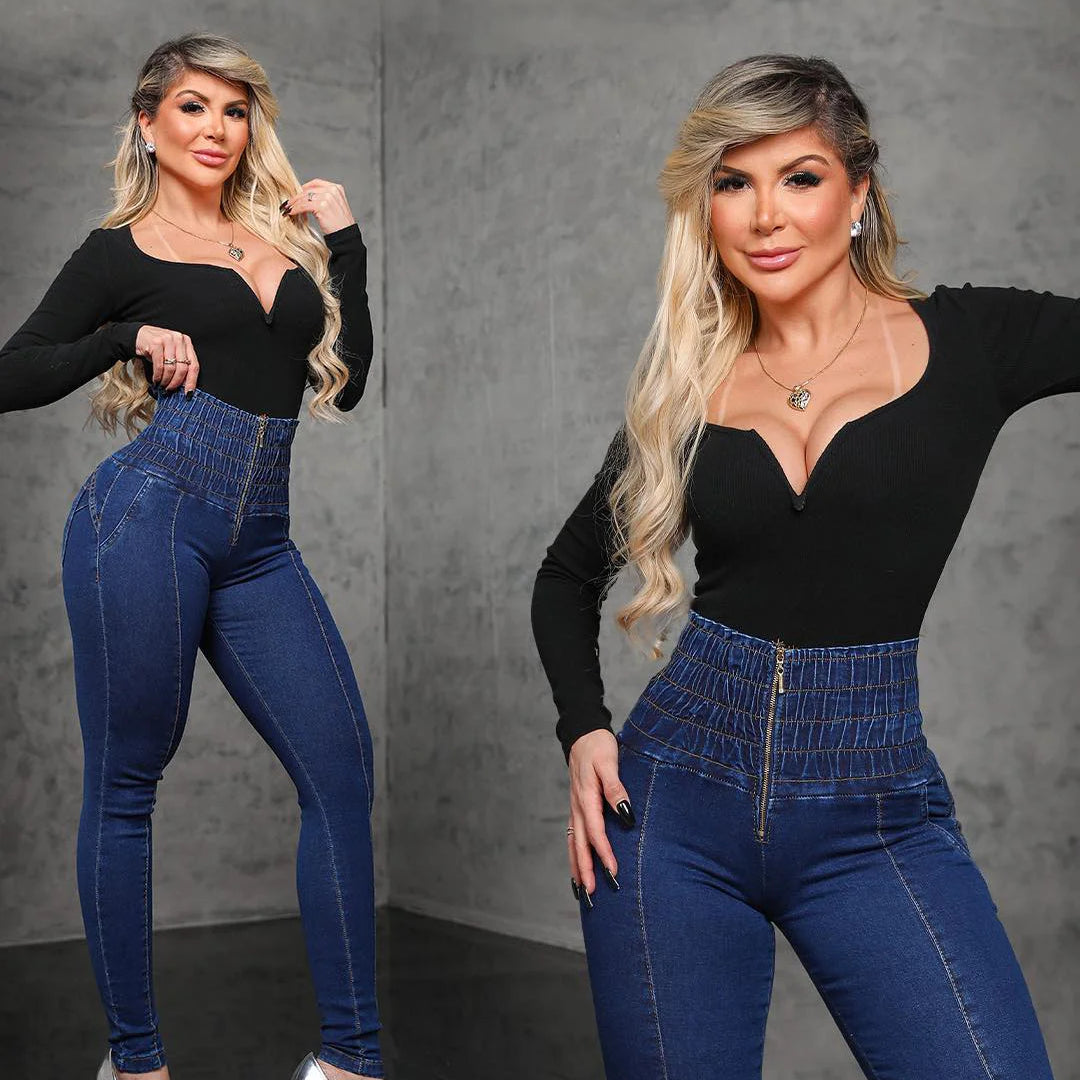 Blue Skinny Stretch Jeans for Women Butt Lifting Sexy High Waisted Zipper Fly Daily Party