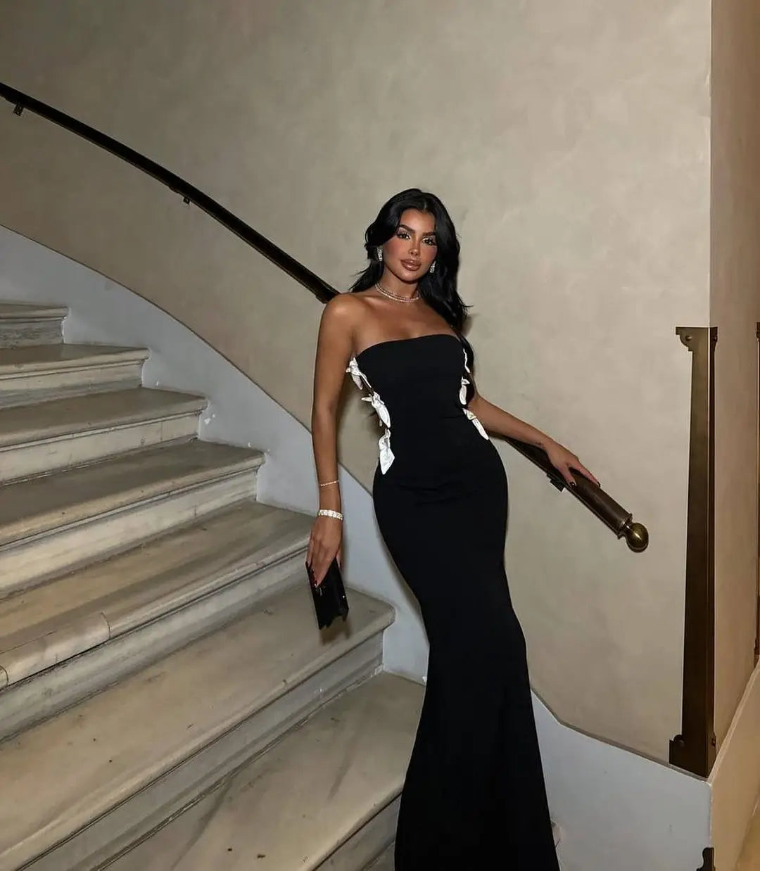 High Quality Women Sexy Strapless Side Bow Bodycon Long Bandage Dress Celebrate Birthday Party Evening Dress Outfit