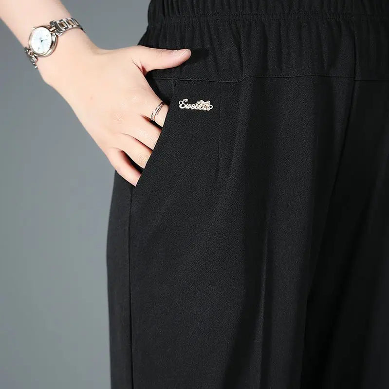 Summer Simplicity Commute Solid Color Straight Pants Women's Clothing Fashion All-match Elastic Waist Trousers for Female