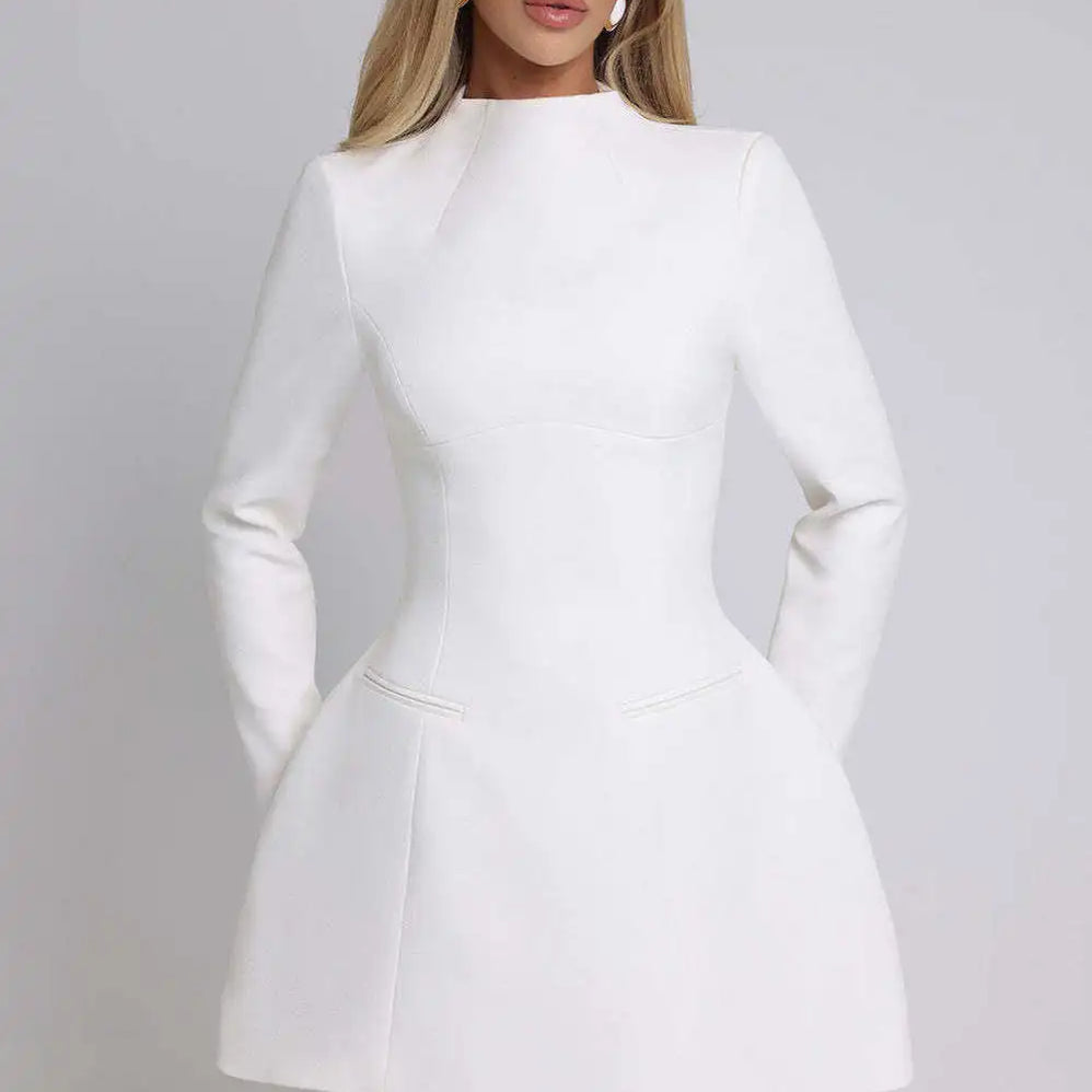 Articat Elegant Long Sleeved Bodycon Women Dress Sexy Slim Backless Mini Vestido Autumn And Winter New 2025 Party Evening Dress WHITE