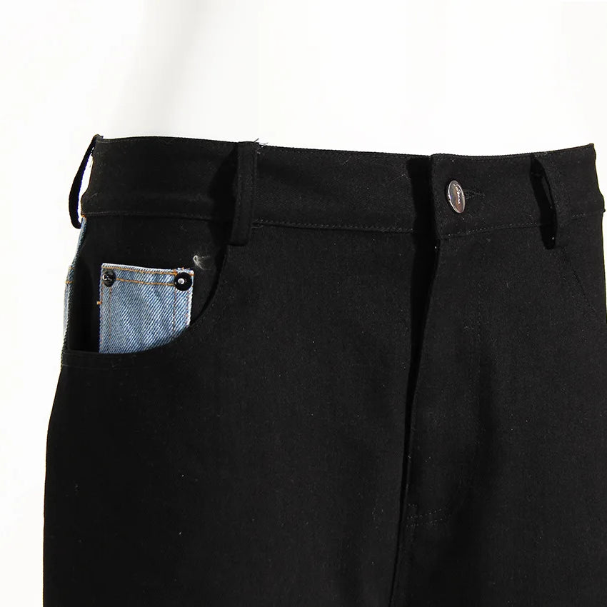 Women's High Waisted Jeans Straight Leg Colorblock Spring Autumn Casual Denim Pants