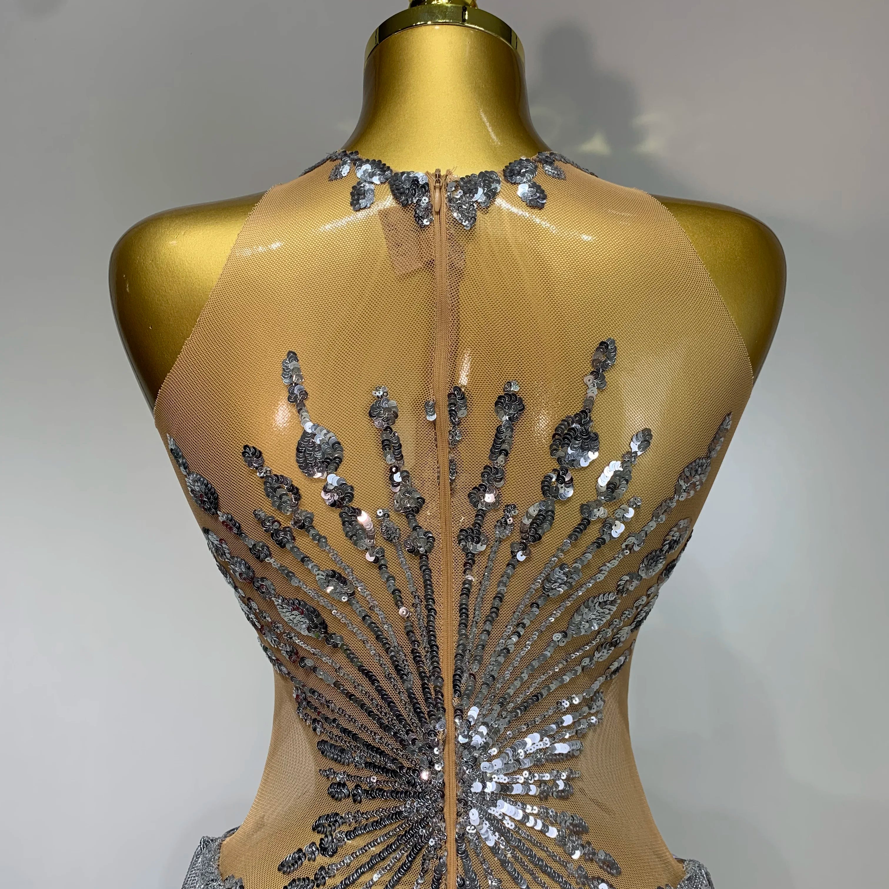 Women Sexy Mesh See Through Diamonds Long Tassels Bodysuit Luxury Evening Party Bar Nightclub Stage Performance Singer Outfit