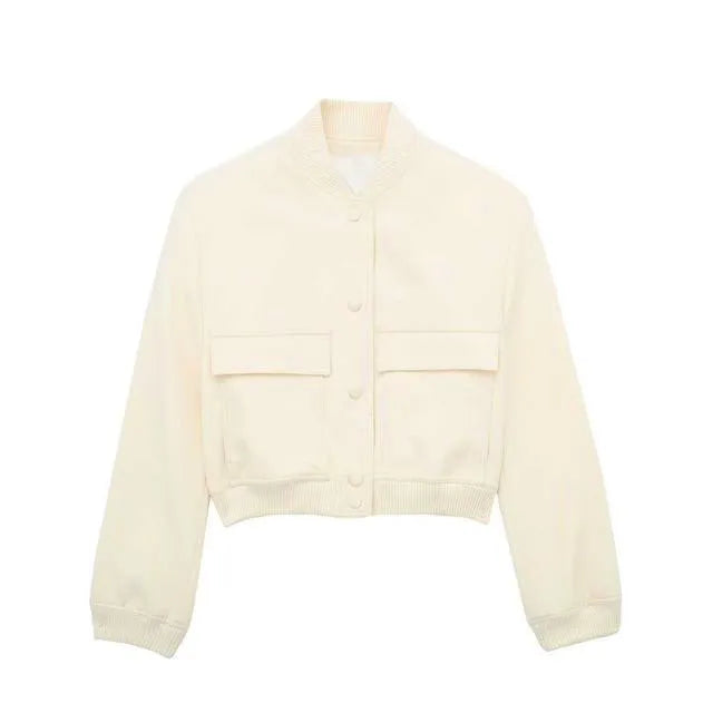 Vintage Solid Long Sleeve Bomber Jacket Spring Women Casual Coats Streetwear Female Elegant Lapel Zipper Jakcet beige yellow