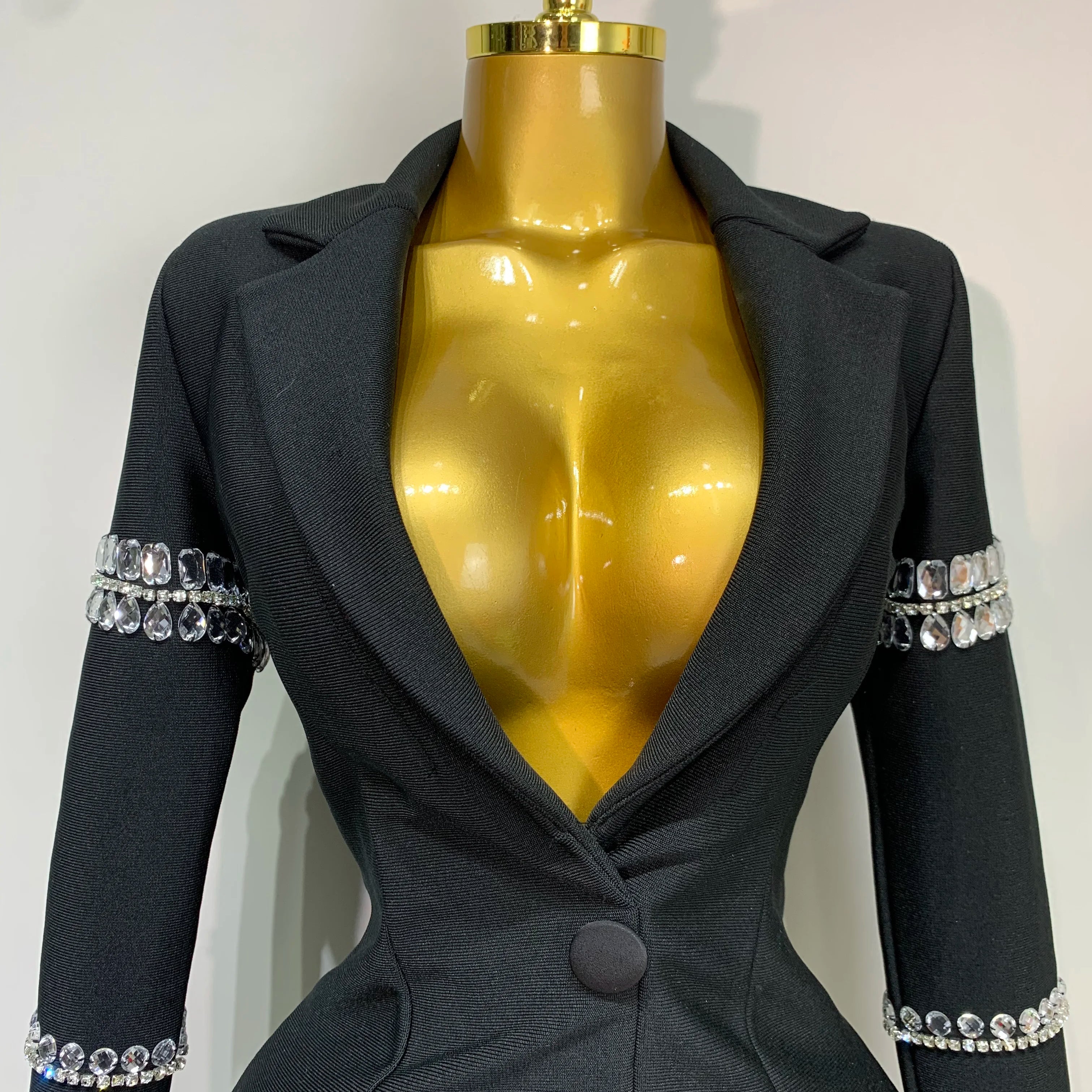 Women Sexy Long Sleeve V Neck Beading Rhinestone Mini Bodycon Bandage Dress 2025 Celebrity  Elegant Evening Party Birthday Dress