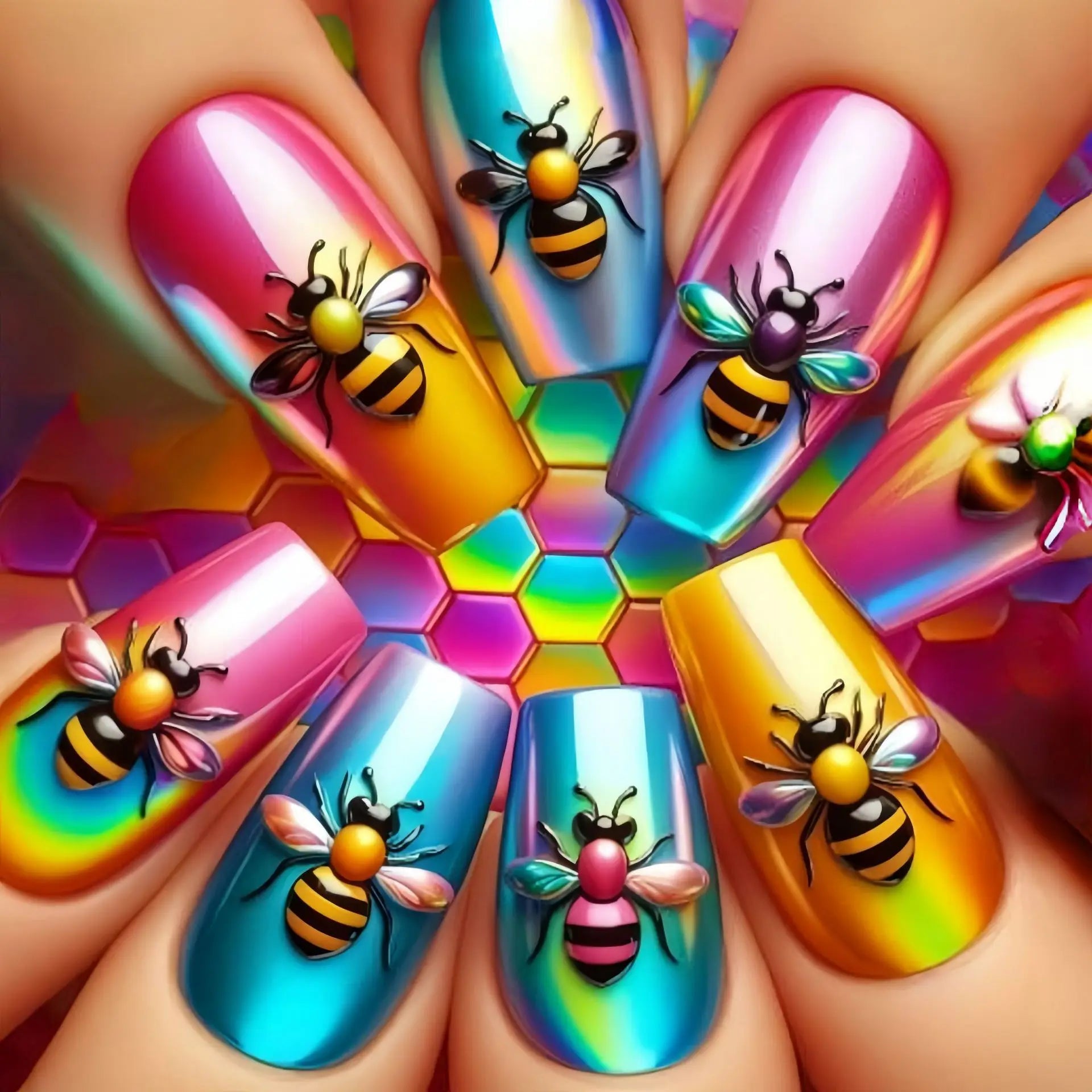 24pcs/set Short medium long fake nails colorful gradient Y2K sunset heart leopard print square ballet tips press on false nail