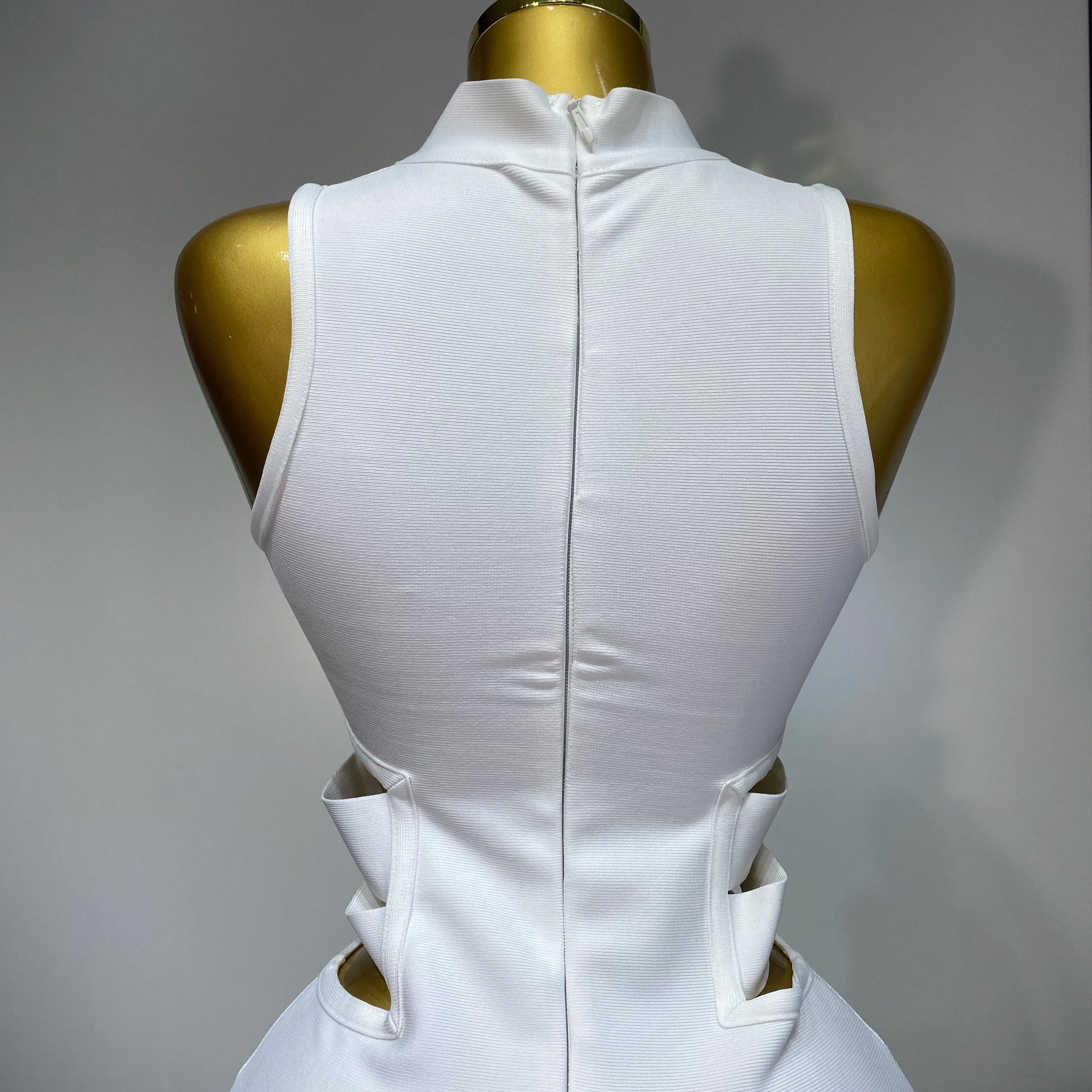 Women Sexy Turtleneck White Cut Out Midi Bodycon Bandage Dress 2025 White Elegant Evening Party Dress Luxury Birthday Dress