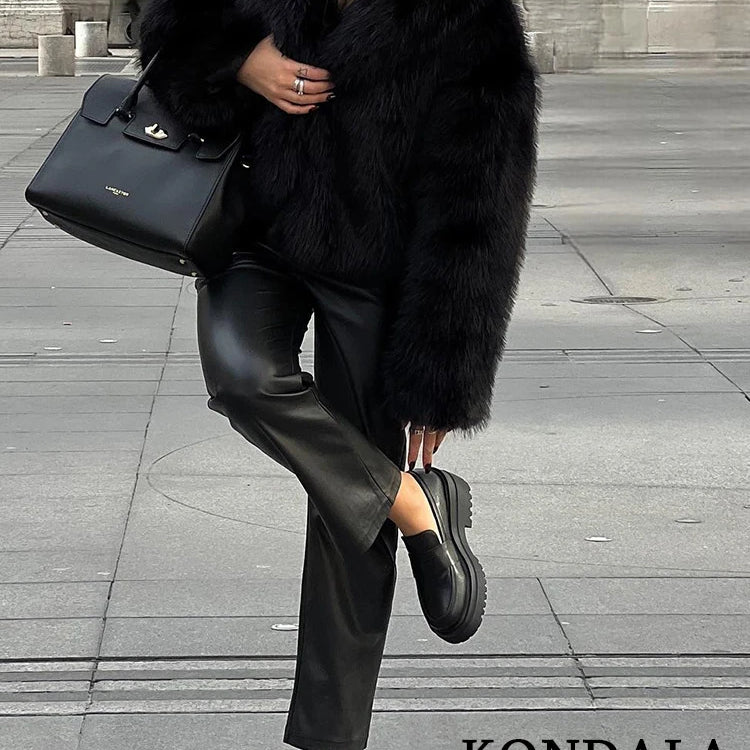 Vintage Faux Fur Oversized Coats Women Fashion Autumn Winter Thick Warm Jackets Casual Pockets Elegant Outwears