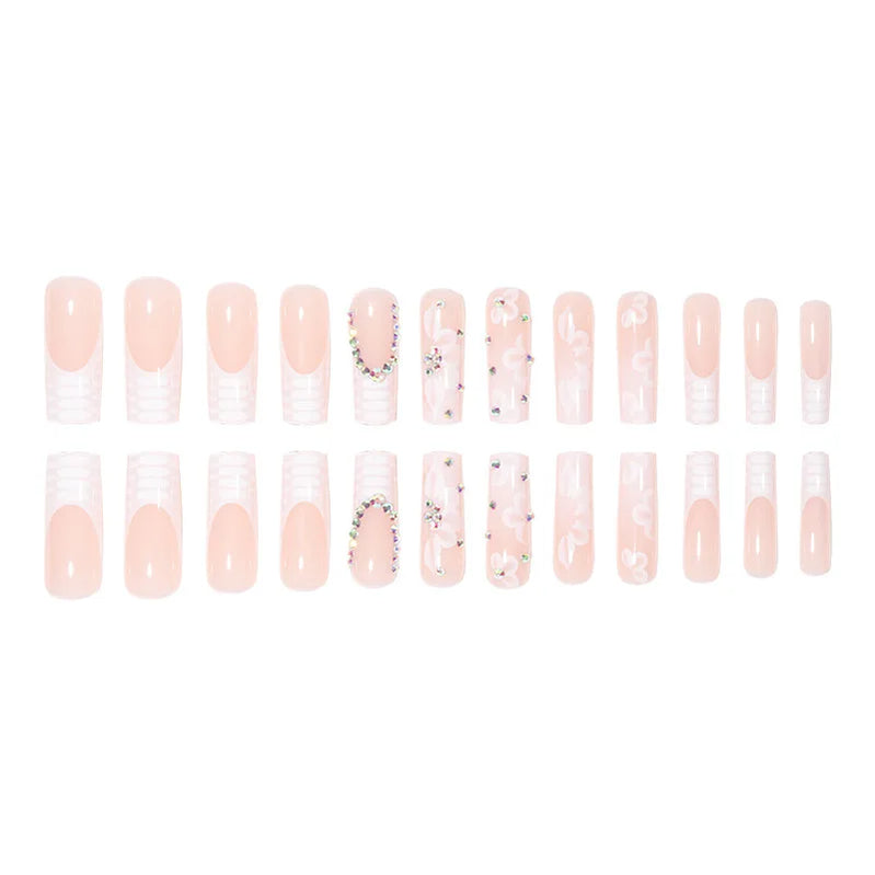 24pcs French Flower Snake Pattern Crocodile Pattern Press on Nails Simple Nails Full Cover Wearable False Nails