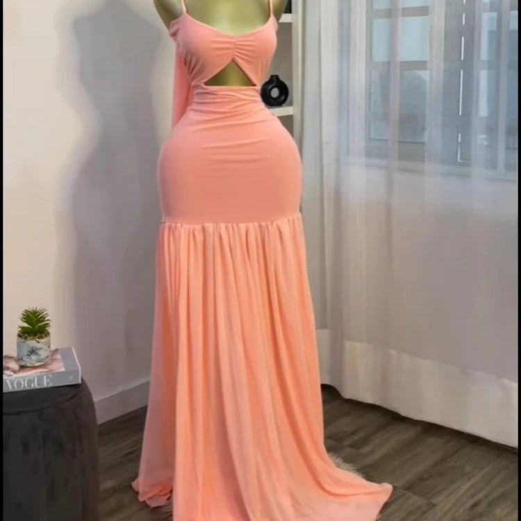 CM.YAYA Women Sleeveless Strap Ruched V-neck Pleated Side Split A-line Midi Maxi Long Dress 2025 Birthday Sexy Party Dresses