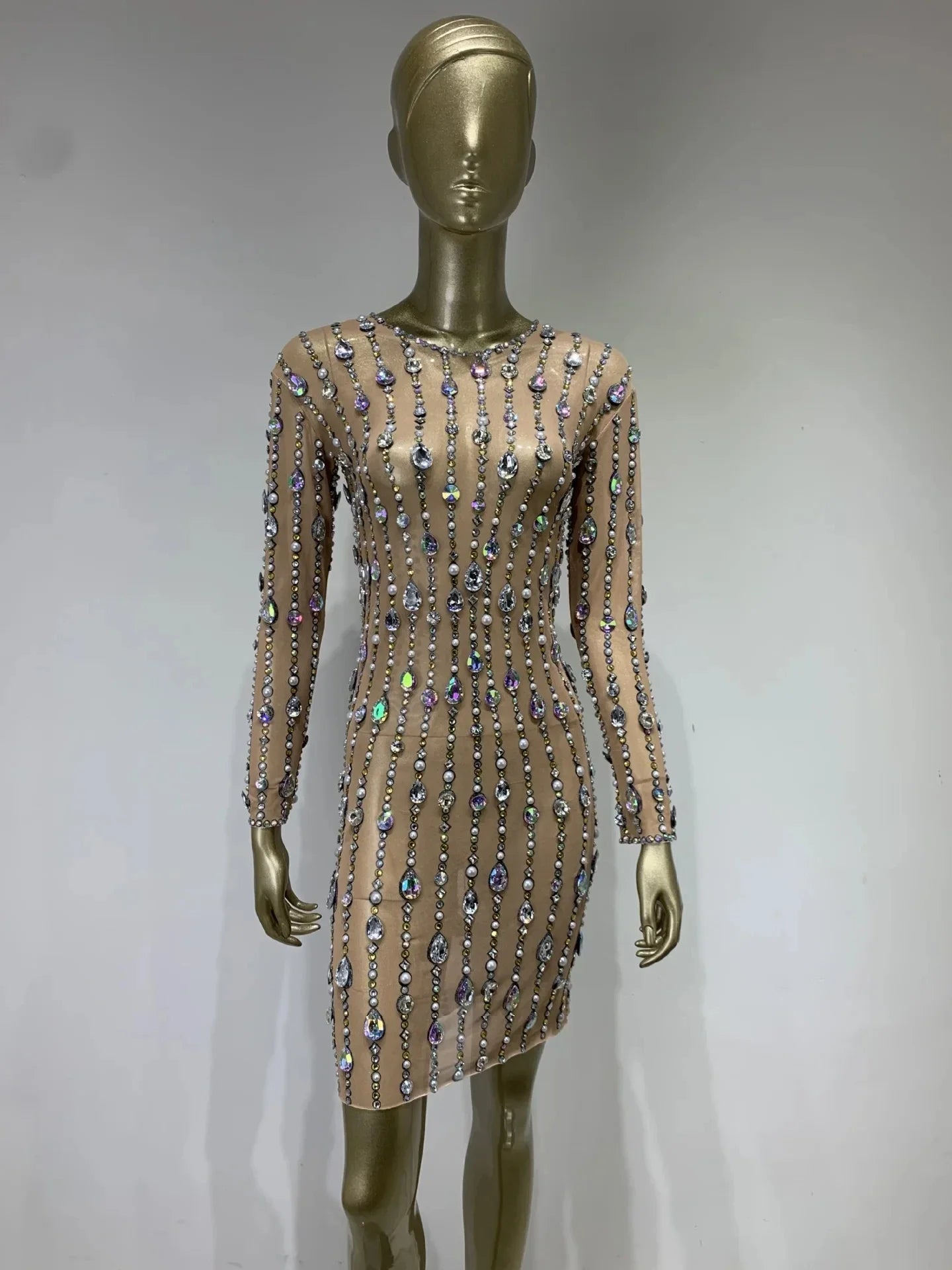 Stock Women Luxury Sexy Mesh Crystal Diamonds Beading Mini Dress Birthday Party Costume Bar Nightclub Stage Performance Clothing