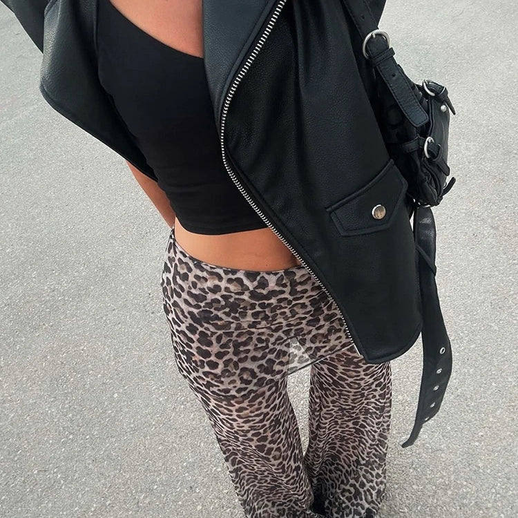 Calças de malha com estampa de leopardo femininas, moda feminina, cintura alta, estampa, pernas largas, calças compridas elegantes estampadas