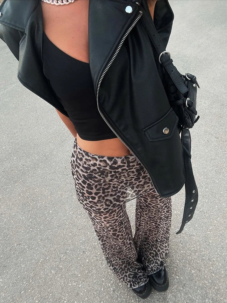 Calças de malha com estampa de leopardo femininas, moda feminina, cintura alta, estampa, pernas largas, calças compridas elegantes estampadas