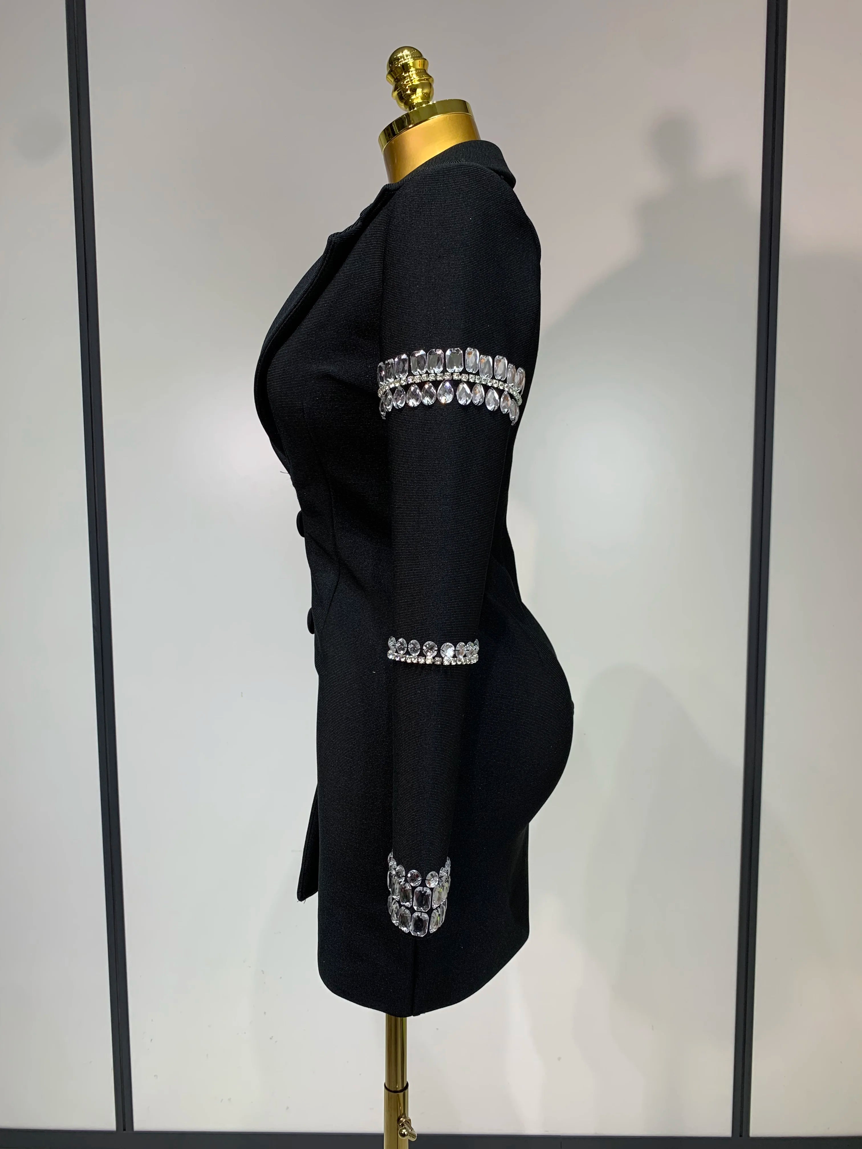 Women Sexy Long Sleeve V Neck Beading Rhinestone Mini Bodycon Bandage Dress 2025 Celebrity  Elegant Evening Party Birthday Dress