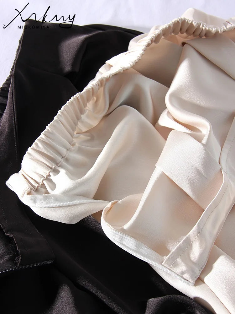 MiuKoMiYa Black A Line Long Skirts For Women Satin Summer Solid Silk Maxi Skirts Ladies Office Elegant Women Beige Skirt 2024