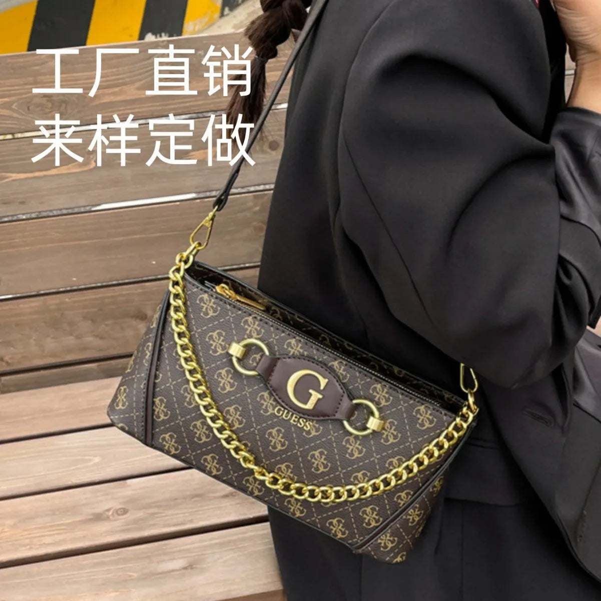 Cross-Border Dropship Available New Fashion Shoulder Bag - Printed Zipper Casual Crossbody Versatile High-End Retro Square Bag