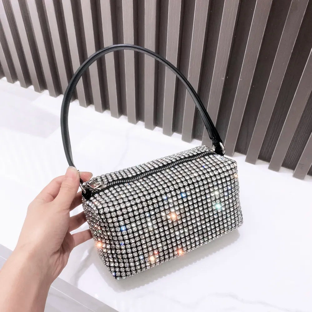 Handle Rhinestones Evening bag silver Crystal Bling Top Handle Bags for Women Purses and Handbags Luxury Designer Women's bag