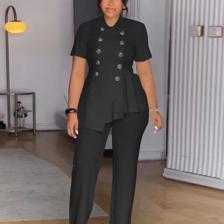 Plus Size Summer 2 Two Piece Set Women Irregular Ruffle Pleated Fashion Ladies Blouses Casual Bodycon Woman Pencil Pant