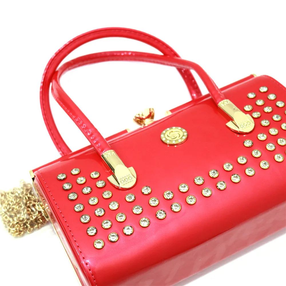 Rose Red Color Metal Rhinestones Fashion Elegant Large Capacity Evening Bag Diamond Luxury Women's Party Wallet Handbag