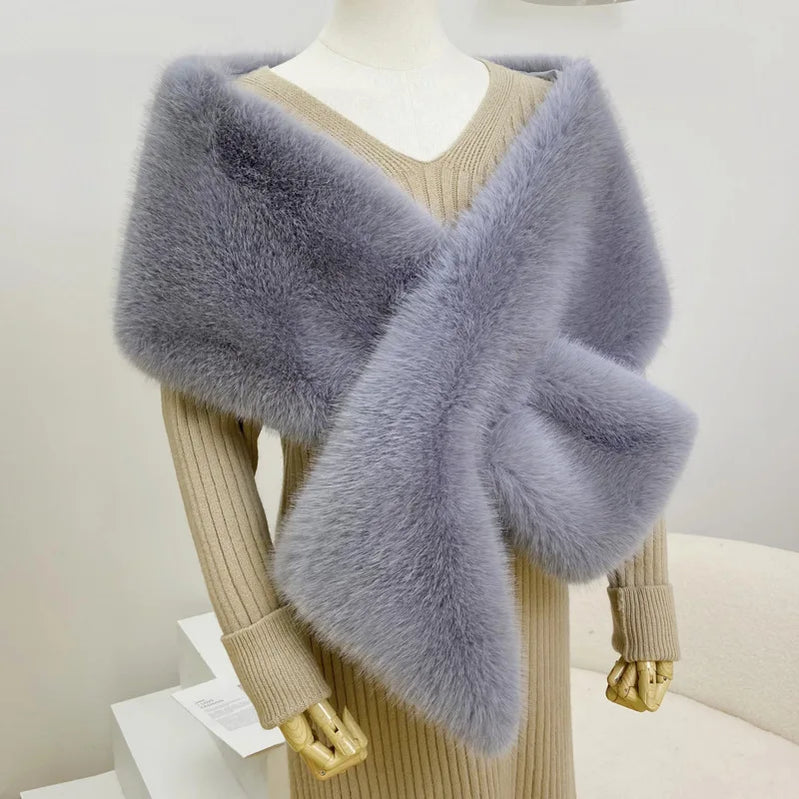Women Fur Capes Wedding Bridal Shawl Bolero Faux Fur Stole Winter Luxury Fluffy Warm Outerwear Jacket Formal Party Shrug 165cm grey 165cm