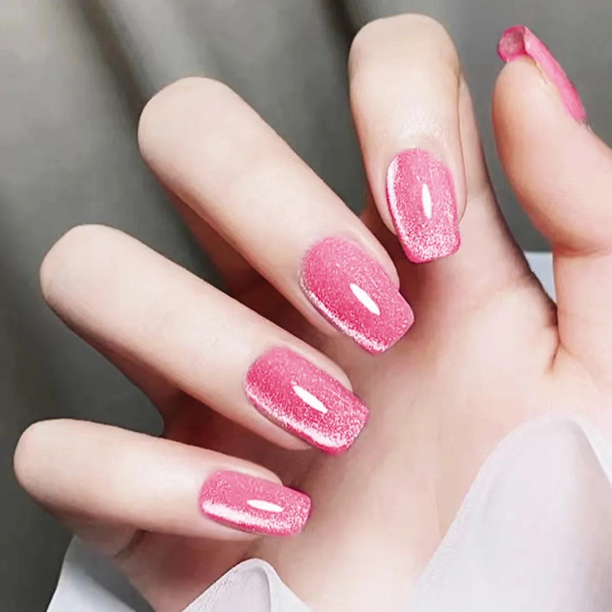 24pcs/set short square fake nails cat eyes glitter pink green purple yellow nude nail tips faux ongles press on false nail art